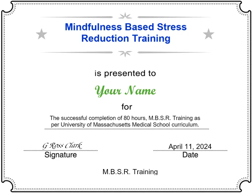 MBSR certificate of completion.